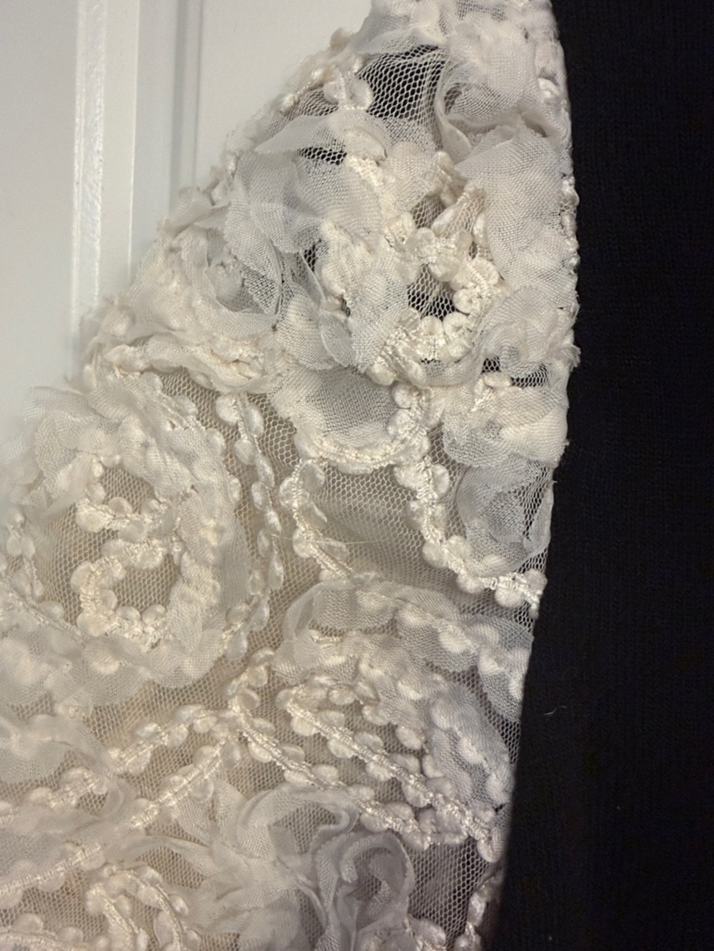 Zara Black Top with Cream Lace Puff Sleeves